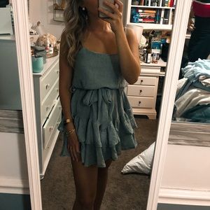 Blue linen Princess Polly ruffle dress